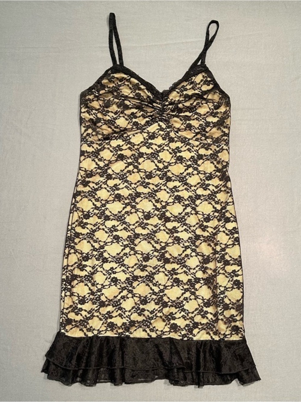 NWT Forever 21 Nude Bodycon Dress with Black Lace Overlay